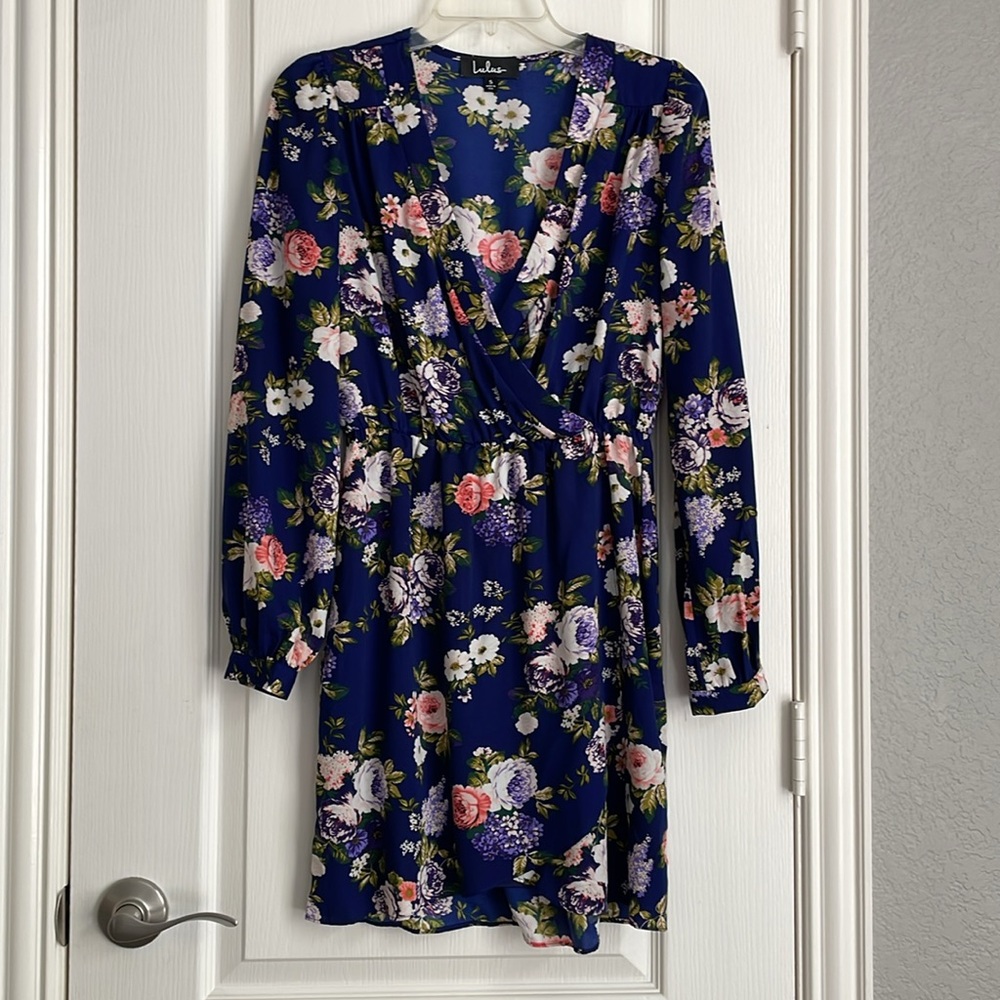 Used Navy blue floral midi dress
